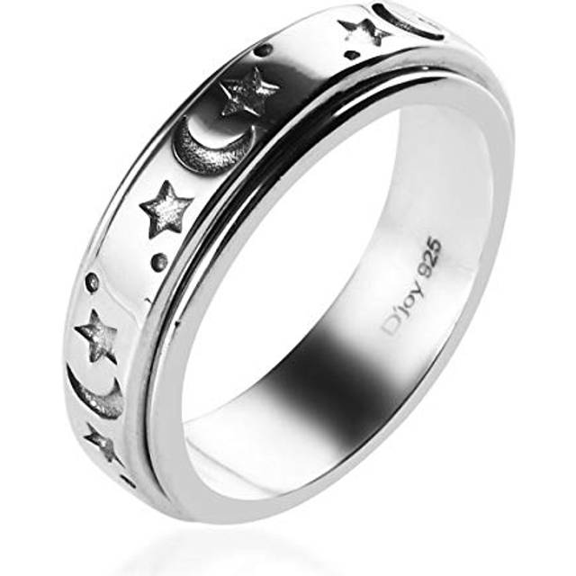 Shop LC 925 Sterling Silver Fidget Ring Men Spinner Ring Moon Star Anxiety Ring for Women Wedding Band Platinum Plated Statement Jewelry Stress Relief