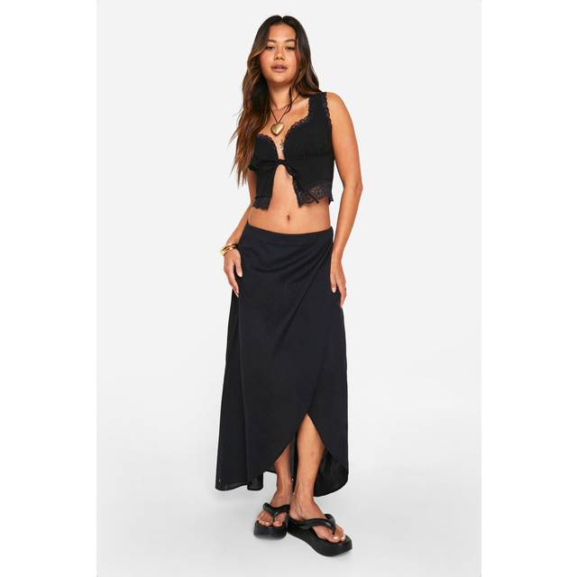 Womens Linen Look Maxi Skirt - Black - 8