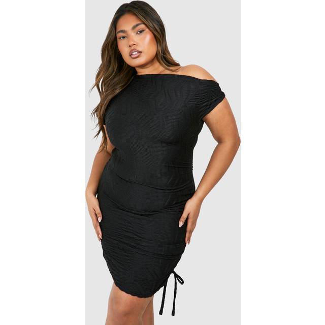 Womens Plus Slash Neck Textured Rib Mini Dress - Black - 22, Black