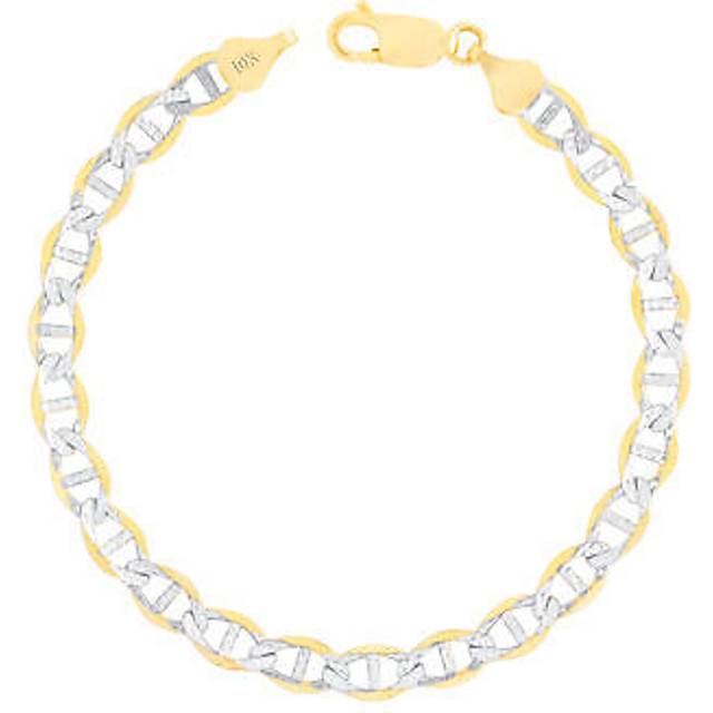 10k yellow gold solid 6mm pave diamond cut mariner anchor chain bracelet 7"- 9"