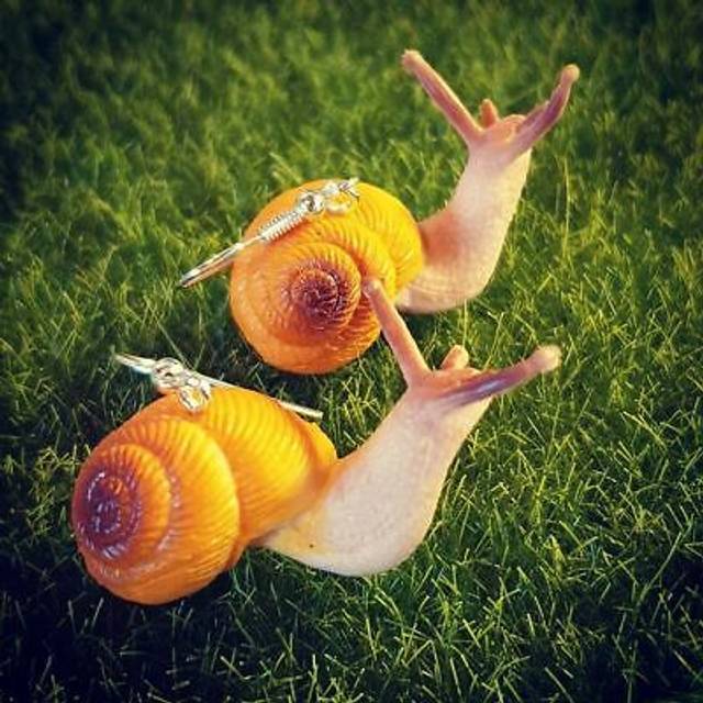 Handmade garden snail earrings cool nature realistic insect garden cute quirky