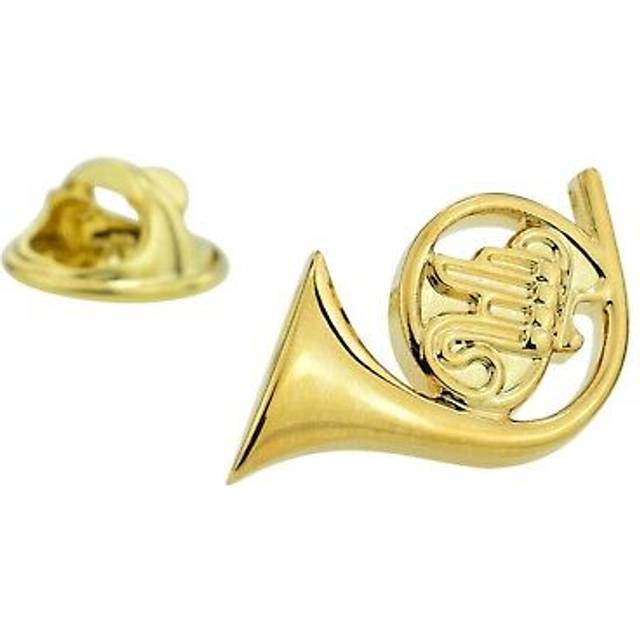 Gold plated french horn lapel pin badge x2ajtp134