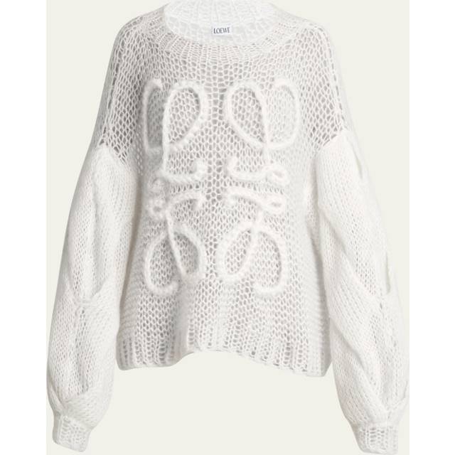 Loewe Womens Soft White Anagram Relaxed-fit Mohair-blend Jumper L - SOFT WHITE