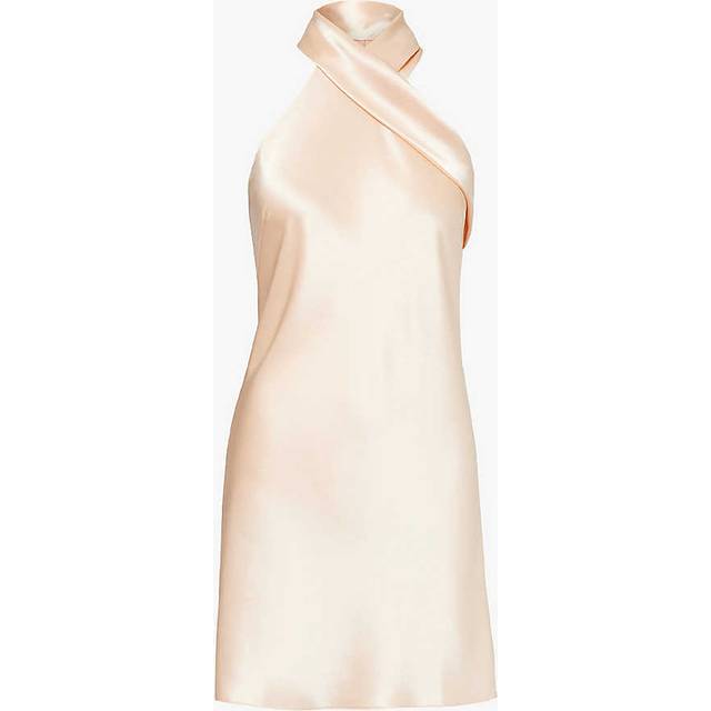 Galvan Womens Ballet Pink Pandora Halterneck Woven-blend Mini Dress 12 - Ballet pink