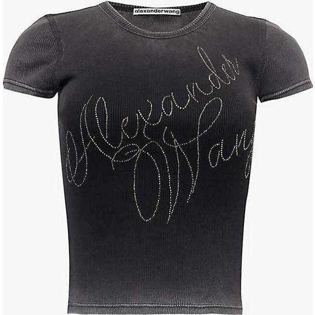 Alexander Wang Womens Washed Ash Brand-embellished Slim-fit Cotton-jersey T-shirt M