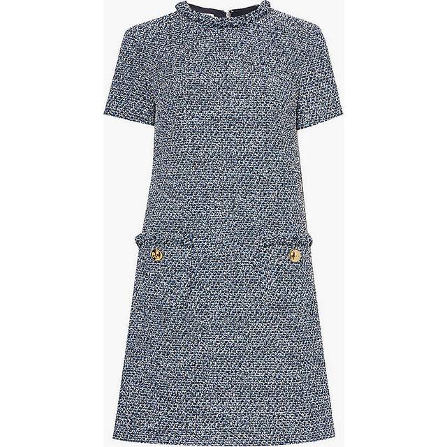 Valentino Garavani Womens Blu Denim Azzurro Bianco Button-embellished Tweed-textured Woven-blend Midi Dress 8