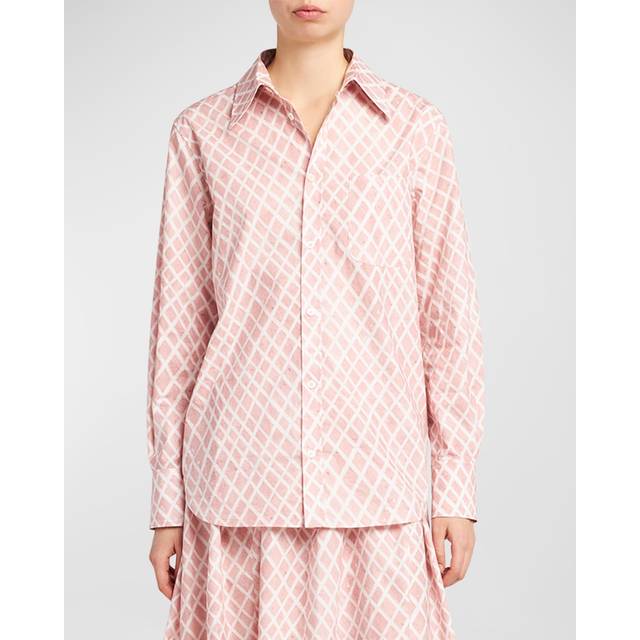 Marni Womens Antique Rose Landscapes Rhombus-print Cotton-poplin Shirt 12 - ANTIQUE ROSE