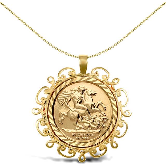 Jewelco London Solid 9ct Gold Scroll Frame St George & Dragon Medallion Pendant (Full Sov Size) - JSP003-F-SG