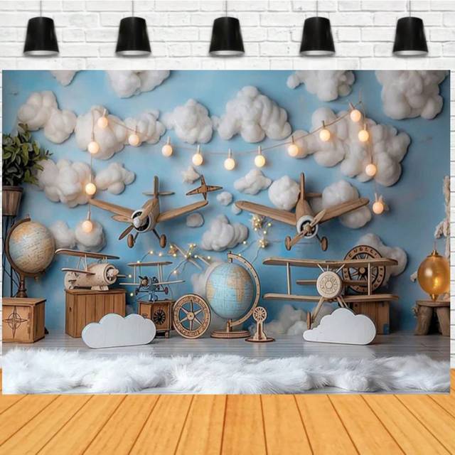 SHEIN Photography Background Adventure Travel Hot Air Balloon Birthday Cake Smash Portrait Decor Backdrop Photo Studio Banner,Christmas