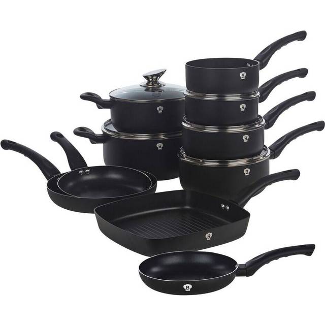 (  Black Matt) 15 Pc Blaumann Cookware Frying Cooking Grill Pan Pots Saucepan Soft Touch Handle