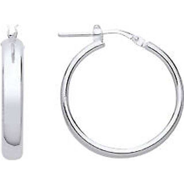 Jewelco London Ladies Rhodium Plated Sterling Silver D-Shape Wedding Band Hoop Earrings 24mm 4mm - ER118-20MM