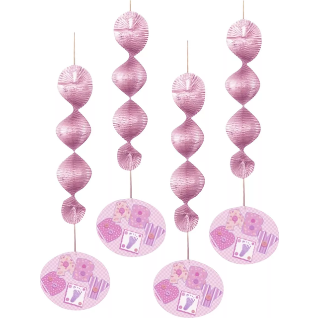 Unique Party Baby Shower Hanging Decorations (Pack of 4) - Pink - one size