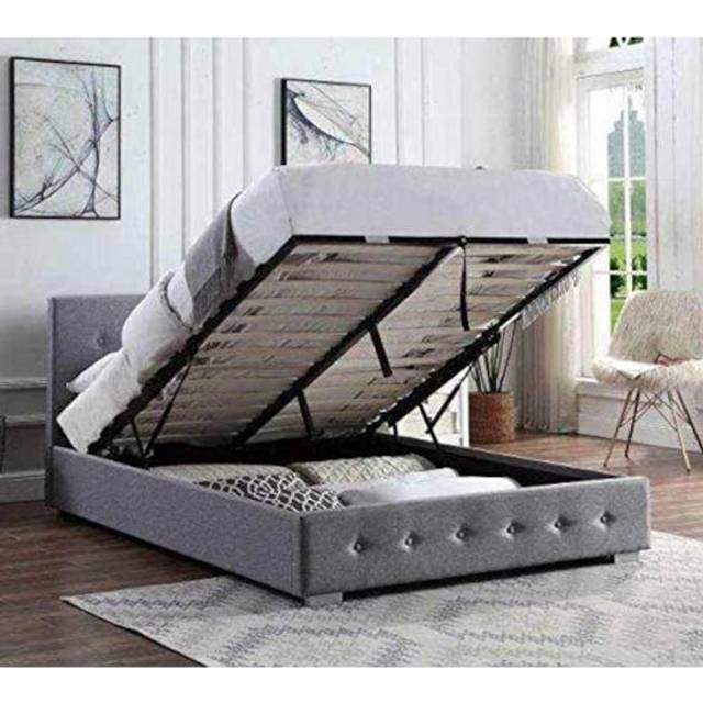 Ottoman Bed Frame Storage Bed - Light Grey / Yes / King