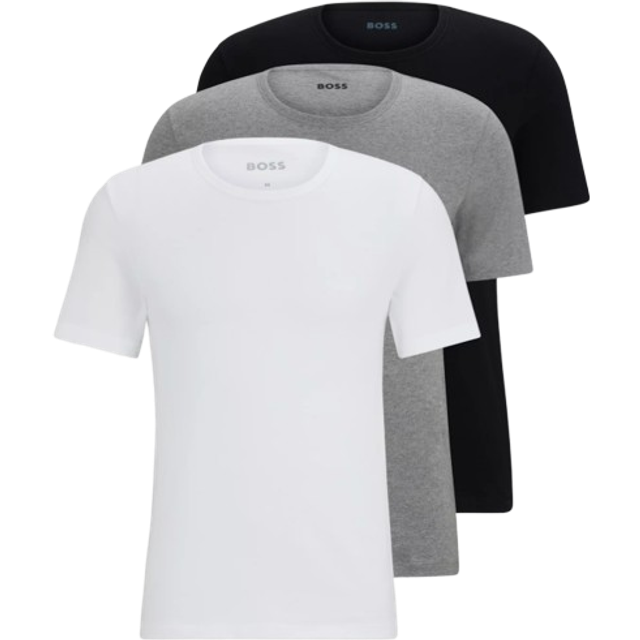 Boss Orange 3 Pack Classic Regular Fit Crew Neck Mens T-Shirts - White Cotton - Size Large