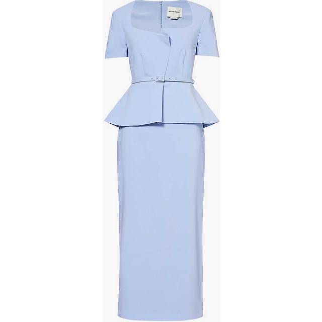 Roland Mouret Womens Blue Slim-fit Belted-waist Silk-blend Midi Dress 10