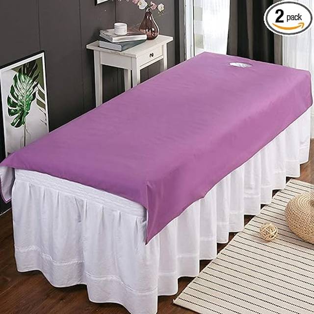 2pcs SPA Massage Table Cover Mat, Breathable Oil Resistant Waterproof Salon Bed Sheet with A Hole, Beauty Salon Massage SPA Center Bed Sheets, Thick