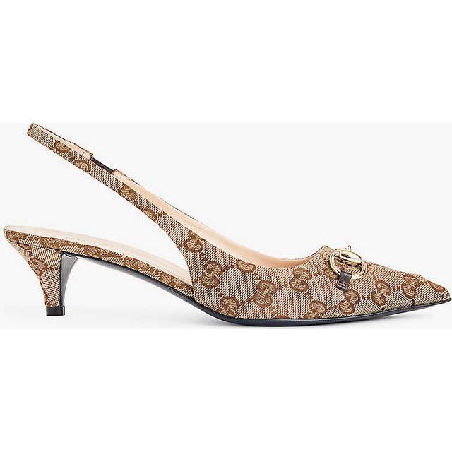Gucci Womens Beige Ebony Erin Monogram-print Canvas Slingback Courts Eur 41 / 8 Uk Women - BEIGE EBONY