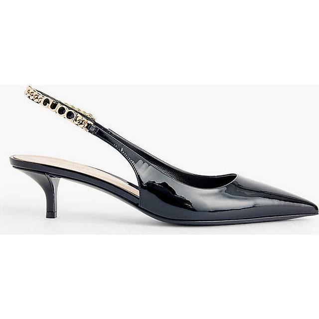 Gucci Womens Nero Signoria Chain-embellished Leather Slingback Heels Eur 38/5 Uk Women - NERO