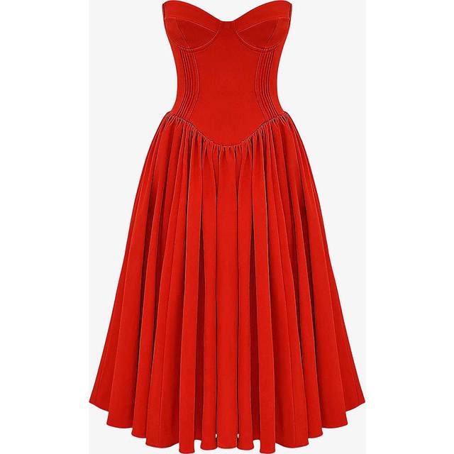 House of Cb Womens Italian Tomato Elizabeth Sweetheart-neck Woven Midi Dress L