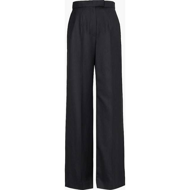 Alexander Mcqueen Womens Vy Pinstripe High-rise Wide-leg Wool Trousers 8 - NAVY
