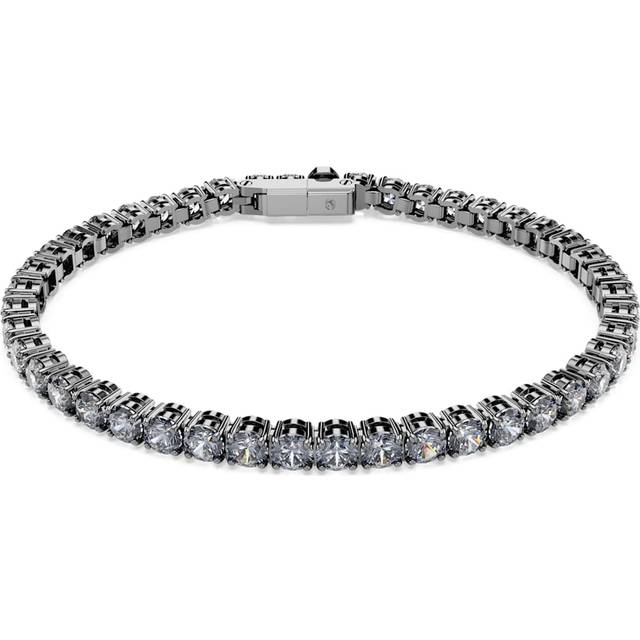 Matrix Tennis bracelet, Round cut, Grey, Ruthenium plated - L