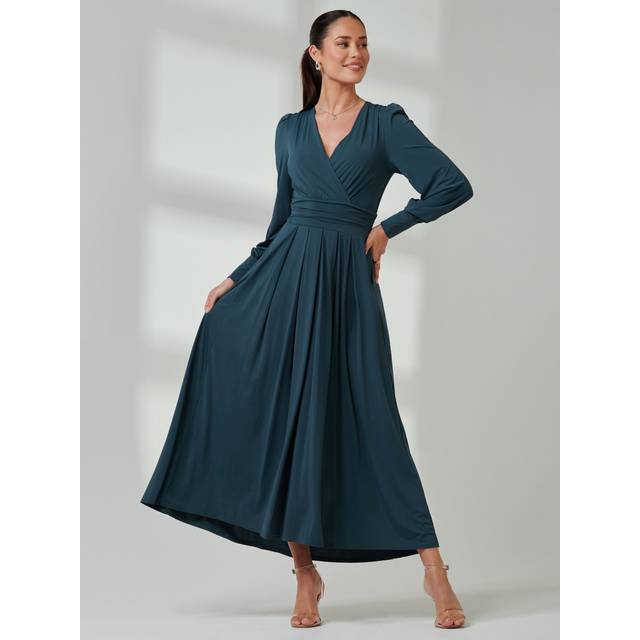 Long Sleeve Soft Silky Jersey Maxi Dress - Teal - 10