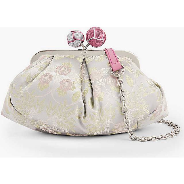 Weekend Max Mara Womens Light Grey Pasticcino Floral-jacquard Silk Clutch Bag - LIGHT GREY