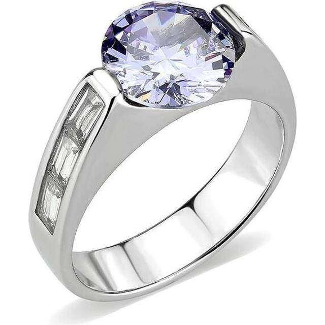 Alamode TK3780-7 High Polished No Plating Stainless Steel Ring with AAA Grade CZ, Light Amethyst - Size 7