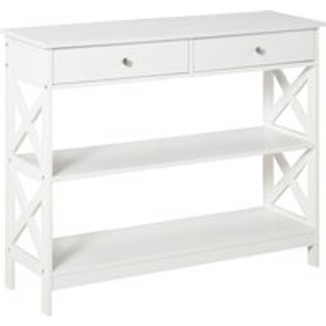 Homcom Console Table Side Desk W/ Shelves Drawers Open Top X Support Frame Living Room Hallway Home Office Furniture White