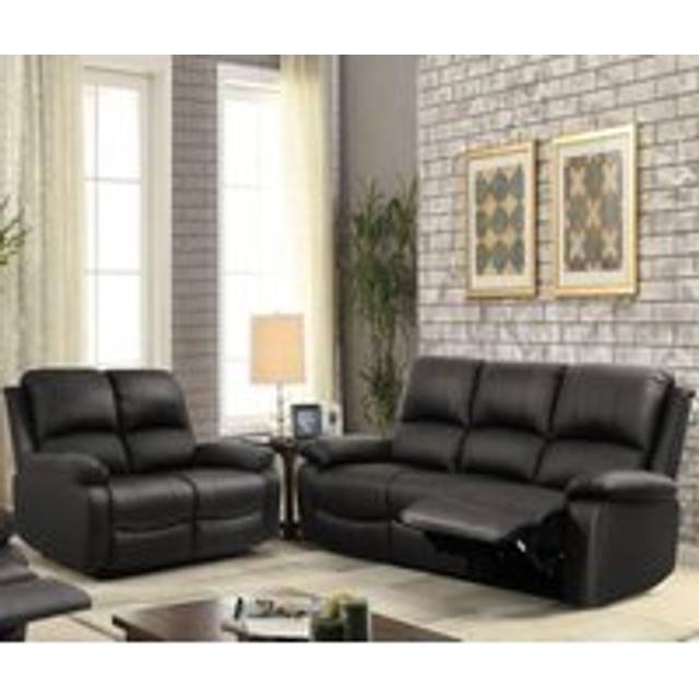 Bonded Leather Reclining Sofa Set 3 Seater and 2 Seater - Black - One Size