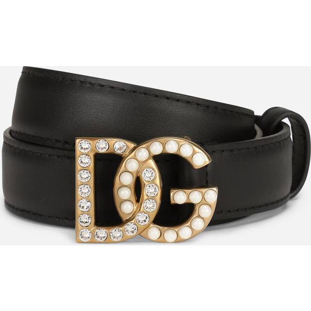 Dolce & Gabbana Calfskin Belt With Dg Logo With Rhinestones And Pearls - Woman Belts Multi-colored Leather 65