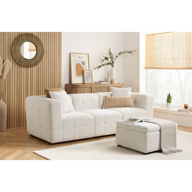 Birlea Milo 3 Seater Sofa With Footstool - White, White