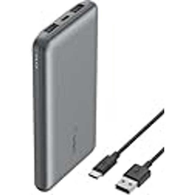 Belkin 10 000 mAh bärbar powerbank, 10K USB-C bärbar laddare med 1 USB-C port och 2 USB-A portar, batteripaket för upp till 15 W laddning för iPhone, Samsung Galaxy, AirPods, iPad, m.fl.- Rymdgrå