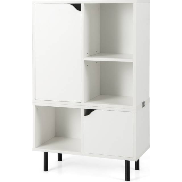 Stackable Bookcase with Adjustable Shelf and Cubes for Living Room Bedroom-White