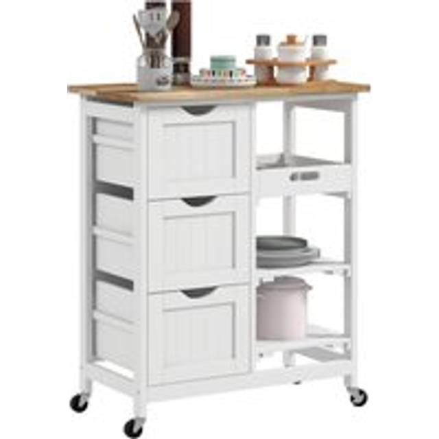 Kitchen Island Bar Serving Cart Compact Trolley White
