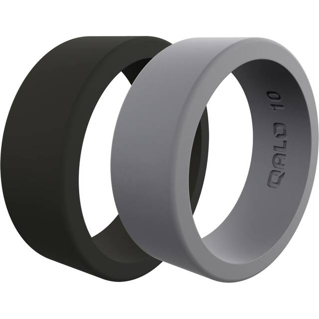 QALO Basic & Flat Silicone Ring for Men (Black/Grey  Size 12) - Breathable & Durable Silicone Wedding Bands - Elegant Mens Wedding Rings - Rubber Enga