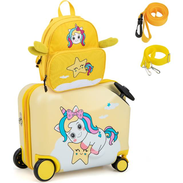 2 Pieces Kids Luggage Set with Spinner Wheels and Anti-Lose Rope-Yellow