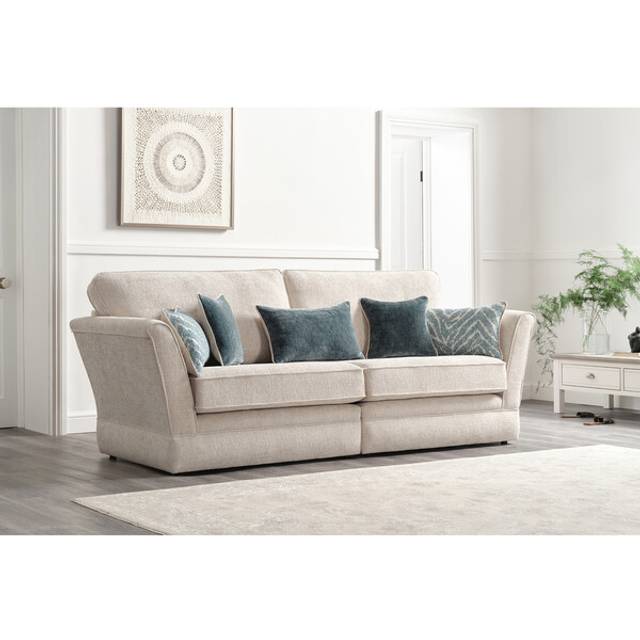 Natural with Teal Fabric Sofas - 4 Seater Split Sofa - Carrington Range - Oak Furnitureland