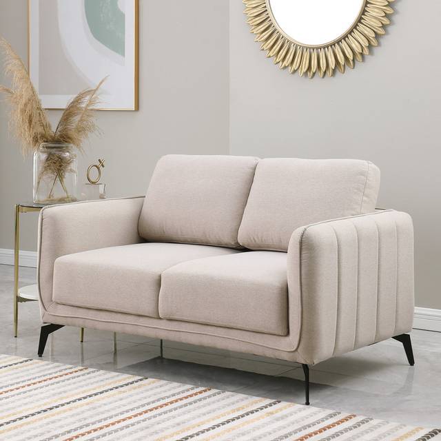 Oslo Modern Scandi Style Fabric Living Room 2 Seater Sofa - Beige (86cm H X 141cm W X 85cm D)