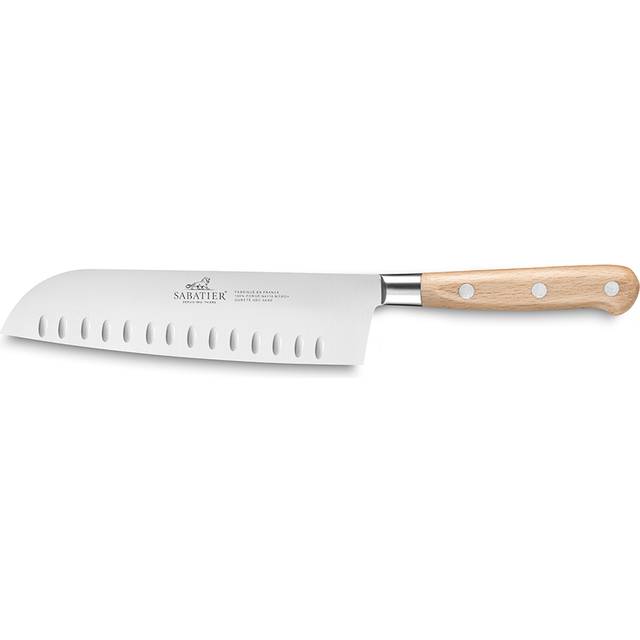 Lion Sabatier® Ideal Broceliande 18cm Scalloped Santoku Knife (Ashwood Handle with Stainless Steel Rivets)