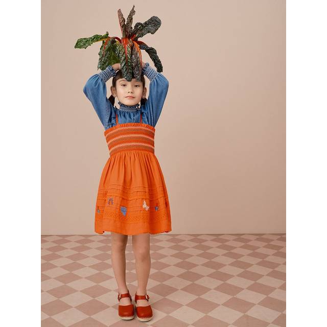 Stych Kids' Embroidered Smock Dress, Red/Multi