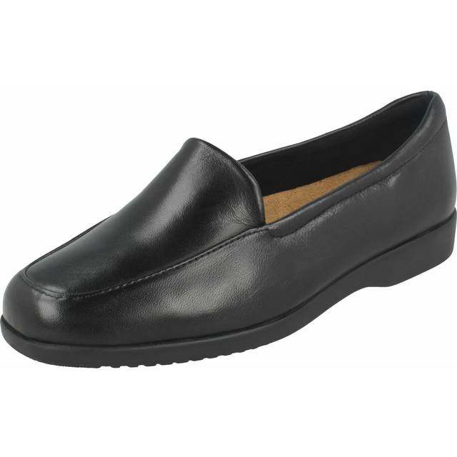 (UK 5.5, Black) Ladies Clarks Flat Loafer Style Shoes Georgia - EE Fit