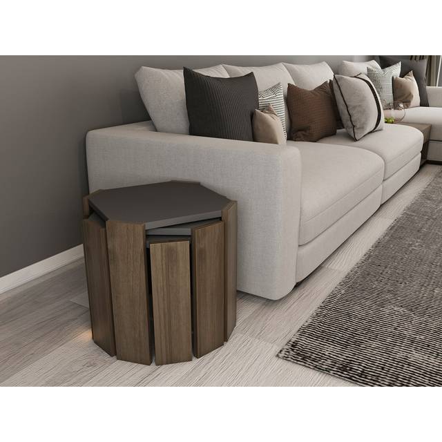Decorotika Lori 3-pieces Nesting Table Coffee Tables - Anthracire Walnut, Multi