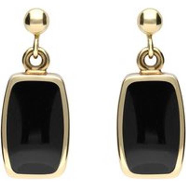9ct Yellow Gold Whitby Jet Dinky Barrel Drop Earrings
