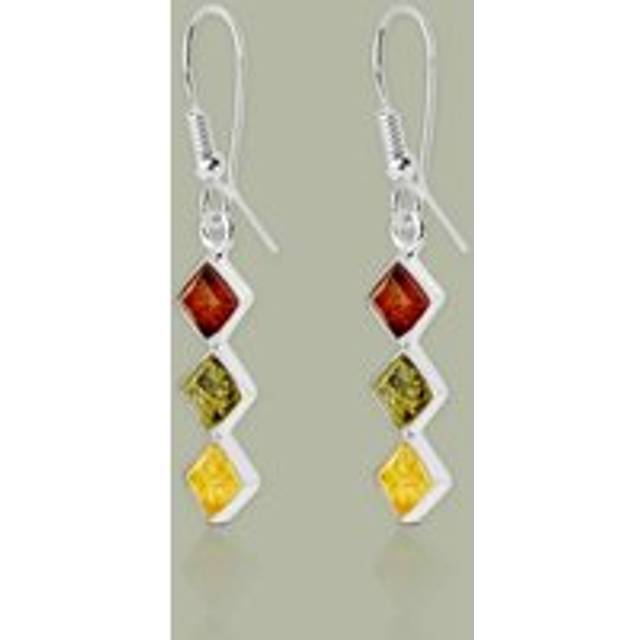 John Greed Tempest Wald Silver Multi-Coloured Amber Earrings For Women - green/silver/yellow