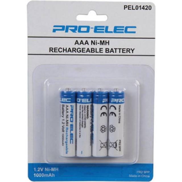 PRO ELEC - NiMH Rechargeable AAA Batteries, 1000mAh 4 Pack
