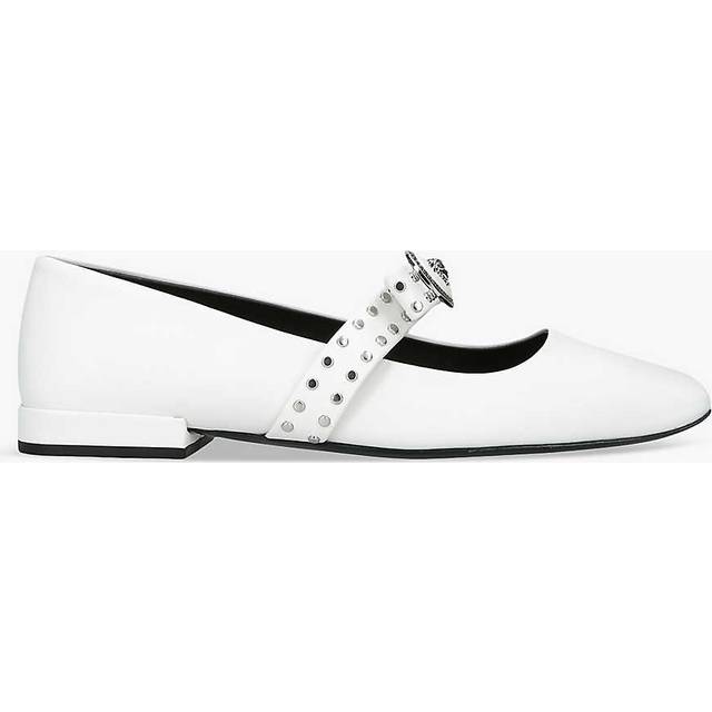 Versace Womens White Bow-embellished Leather Mary-jane Ballet Flats Eur 39 / 6 Uk Women - WHITE