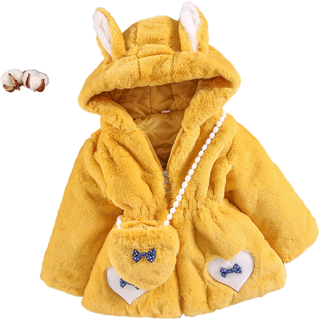 (Yellow, 1-2Years) Baby Kids Girls Furs Coats Padded Winter Jacket UK