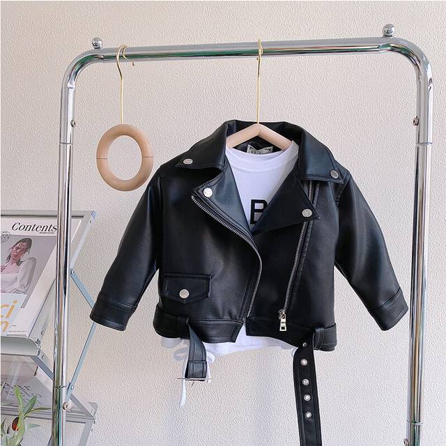 (Black, 1-2Years) Kids Boys Girls PU Leather biker jacket Coats UK