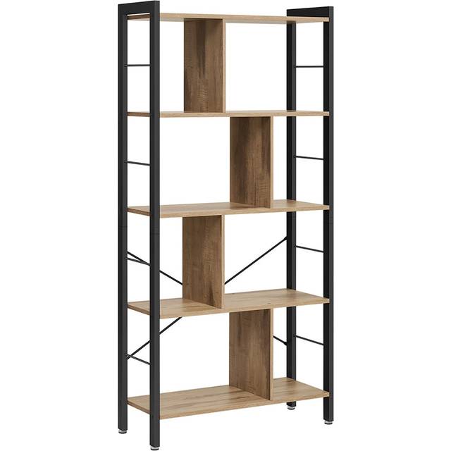 Large 4-Tier Bookcase, Camel Brown + Ink Black